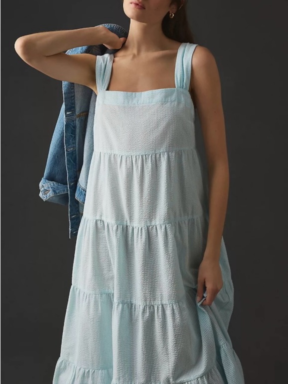 Anthropology Denimist Turquoise and White Striped Tiered Maxi Dress - Picture 3 of 11